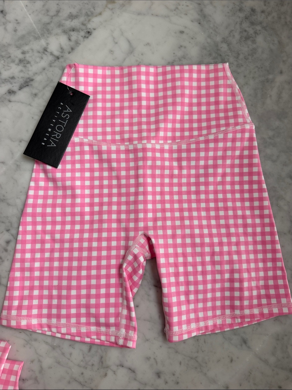 Astoria Active Pink Gingham High-Rise Bike Shorts